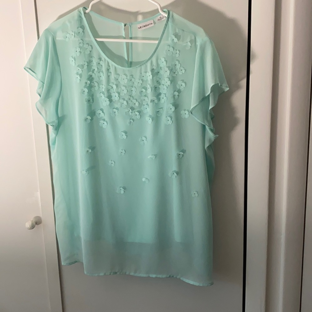 NWOT Liz Claiborne Sheer blouse with flower detail